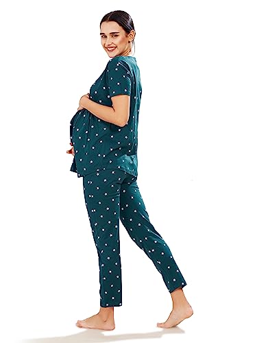 Image of Pastel Clip Women Cotton Star Printed Relaxed Maternity Night Suits for Women Feeding 7002-7003