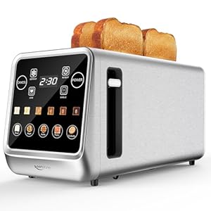 Keenstone Toaster 4 Scheiben, LED Display Touchscreen mit Memory-Funktion, Single-Slice-Technologie, Timer, Auftau- & Aufwärmfunktion, 6 Bräunungsstufen, 5 Brotprogramme, Krümelschublade, Edelstahl