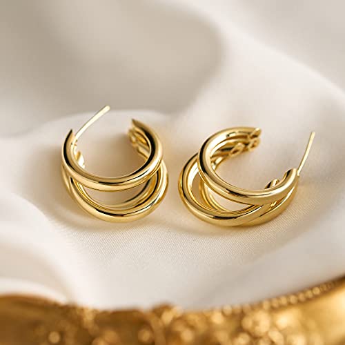 SWEETV Chunky Hoop Earrings for Women, 925 Sterling Silver Post Triple Open Hoops, Diameter 15/20/30MM4