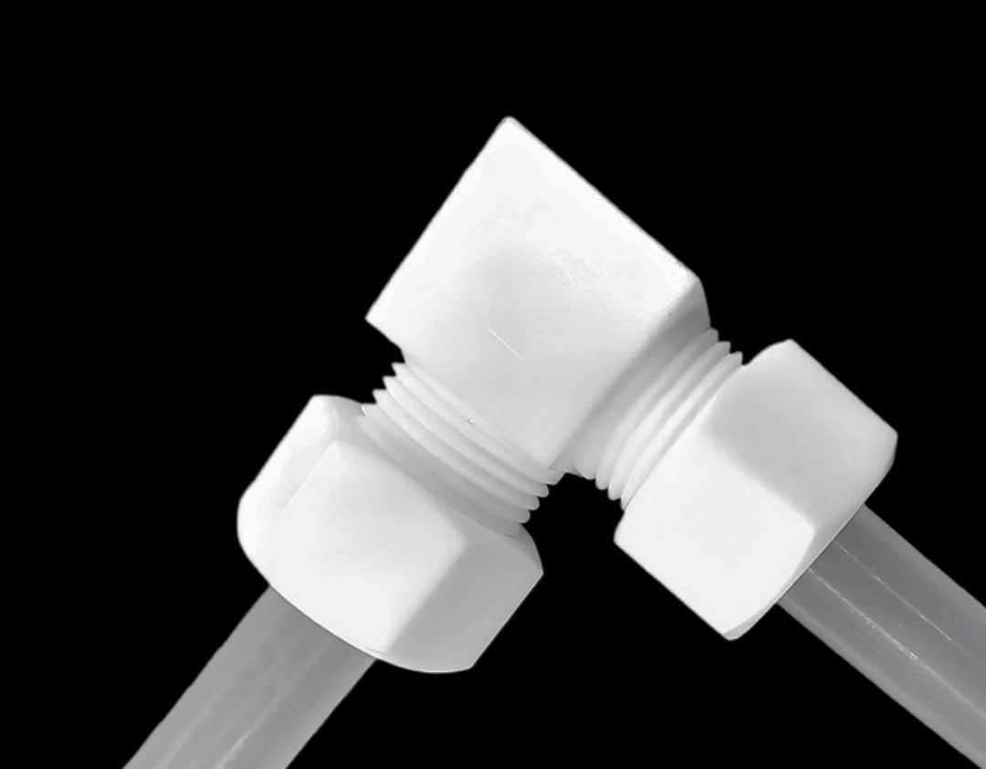 Złącze kolanowe PTFE w kształcie litery L, adapter tulejkowy pod kątem prostym 90°, odporny na wysokie temperatury, zestaw 1 szt