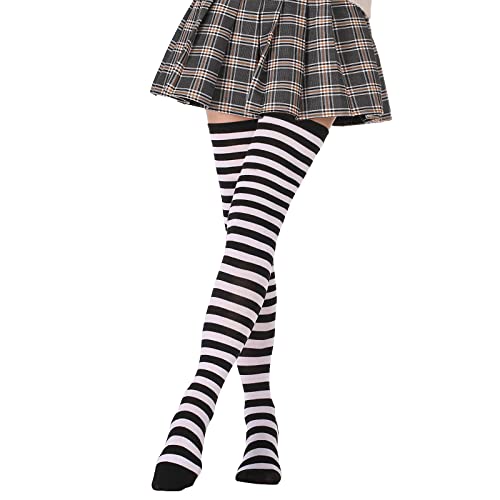 Image of DRESHOW Extra Long High Thigh Socks Striped Over Knee Thin Tights Long Stocking