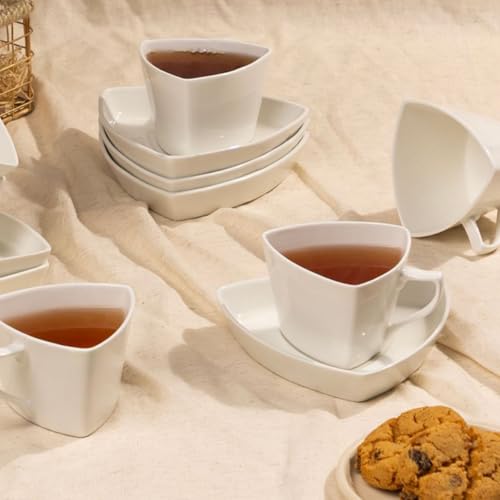 Image of GOLDEN QUEEN'S Cup & Saucer Set | Perfect for Hosting & for Tea /Coffee Lovers | Handcrafted in India | 6 Cups & 6 Saucers |170 ml - Set of 12 pcs - Origami White