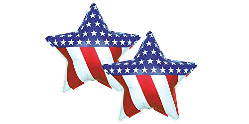 Set Of 2 American Flag Star Jumbo 34' Foil Party Balloons