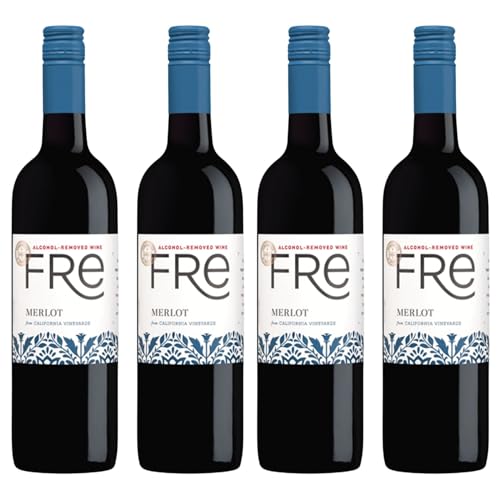 Sutter Home FRE Non-Alcoholic Merlot Wine Bundle, 4 Pack (25.4 fl oz Each) with BeClink Wine Tasting Cards & Guide, Zero Proof Red Wine from California
