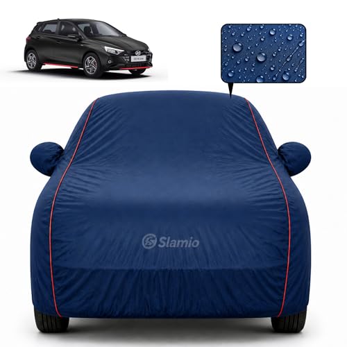 Image of Premium 100% Waterproof Car Cover for Hyundai's i20 N Line 2021-2026 Models All-Weather, UV & Dust Protection | Heavy-Duty 3-Layer Fabric | Custom Fit with Mirror & Antenna Pockets | Navy Blue