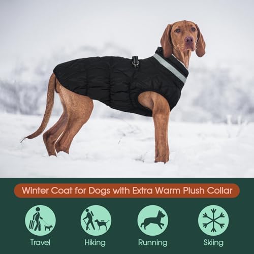Kuoser Winter Hundejacke für mittelgroße Hunde, Wasserdichter & Winddichter Hundemantel mit Fleecefutter, Reißverschluss, D-Ring & Reflektoren, Warme Outdoor Hundebekleidung für Herbst & Winter, L