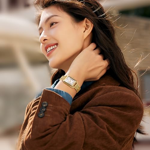 Montre dorée pour femme en acier inoxydable avec un cadran blanc rétro - 2