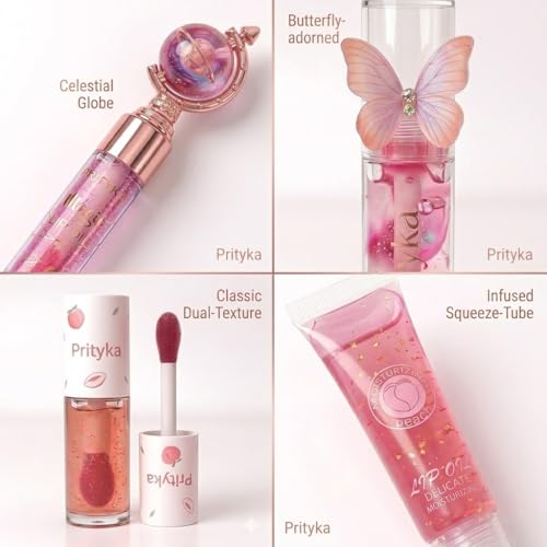 Image of Cute Trendy Lipgloss Combo for Girls - Butterfly Korean Lipgloss, Tube LipGloss & Moisturizing Glob Lip Balm for Dry Lips, Perfect Glossy Finish for Everyday Glam & Gifting