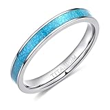 Ayoiow Anillos de compromiso de titanio para él, anillo de promesa con incrustaciones de turquesa para parejas, acero de titanio, sin piedras preciosas, O 1/2, acero de titanio, Sin piedra preciosa