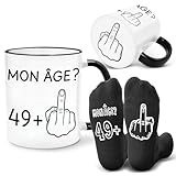 Bingtoo Tasse à café et chaussettes amusantes pour le 50e anniversaire d’un homme, papa ou ami, Cadeau homme 50 ans, Cadeaux anniversaire, Tasse doigt d'honneur