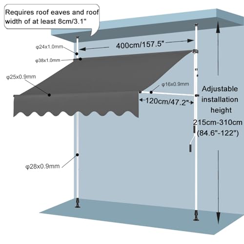 Auvent rétractable avec manivelle store extérieur étanche 400 cm - 3