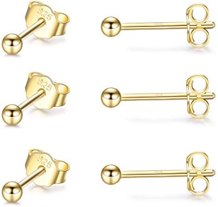 CERSLIMO 3 Pairs Sterling Silver Stud Earrings for Women Men Girls 2mm Tiny Round Cubic Zirconia Stud Earrings Pearl Earrings Ball Earrings Set Cartilage Small Tragus Earrings for Sensitive Ears