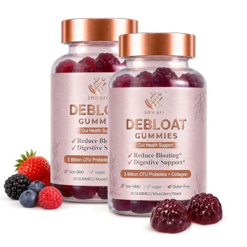 fiocko Probiotics for Women Gummies, Debloat Gummies with Prebiotic Fiber Supplement & Apple Cider Vinegar for Gut Health, Vitamin C & Biotin for Skin & Hair Support, Mixed Berry, 120 Count
