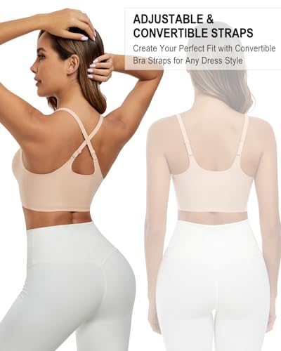 Comfortable Seamless Wireless Racerback Cross Back Pull on Bra V Neck Cami Bralette with Support Sport Everyday Bra3
