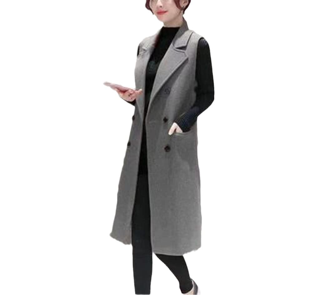Chaleco largo de lana para mujer en gris talla L 8