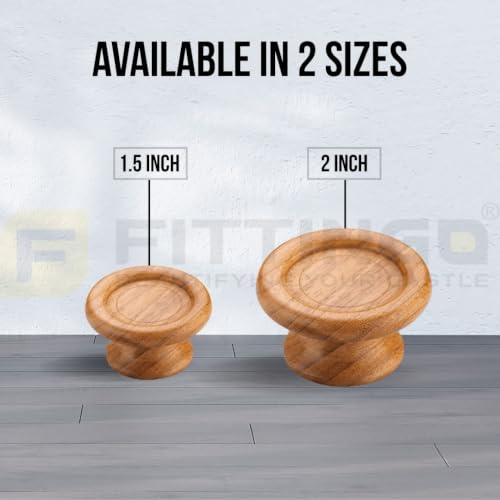 Image of Wooden Cabinet Knob for Drawer, Wardrobe, Cupboard & Kitchen Cabinets - Natural Wood Furniture Knob Handle - Pack of 6(1.5 Inch)-| 3 Years Warranty |