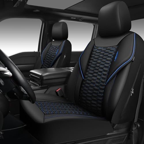 Image of CAR PASS 3D Foam PU Leather Car Seat Covers Front Seats, Blue Faux Leather Front Seat Covers for Car, Universal Fit for SUV Truck Sedan Automotive, Armrest Airbag Compatible,Black and Blue