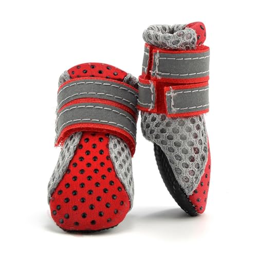 Zunea Pfotenschutz-Hundestiefel, Sommer, rutschfest, klein, verstellbar, reflektierend, weich, atmungsaktives Mesh, hitzebeständig für heißen Asphalt - Rot, Größe S
