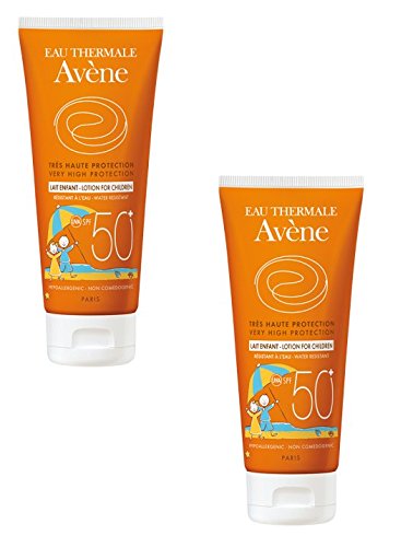 2 Avene Solar Leche Niño SPF 50+ 250 ml x 2 fotosprotectores rayos UVA UVB sin perfume, silicona ni parabenos.