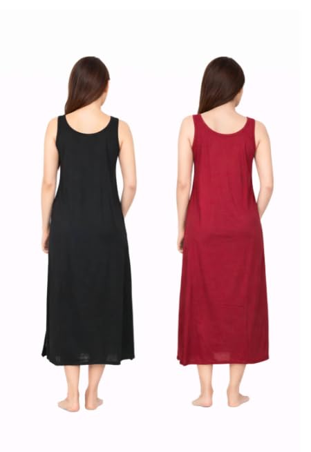Image of Women's Sleeveless Maxi Night Dress, Spaghetti Strap Nighty, Comfortable Sleepwear Pack of 2