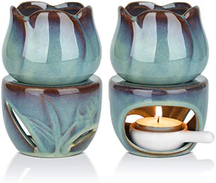 ComSaf Wax Melt Burners Essential Oil Burner Set of 2, Aromatherapy Aroma Burner Ceramic Oil Candle Diffuser Tealight Tart Wax Burner Home Bedroom Decor Christmas Housewarming Gift