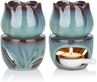 ComSaf Wax Melt Burners Essential Oil Burner Set of 2, Aromatherapy Aroma Burner Ceramic Oil Candle Diffuser Tealight Tart Wax Burner Home Bedroom Decor Christmas Housewarming Gift