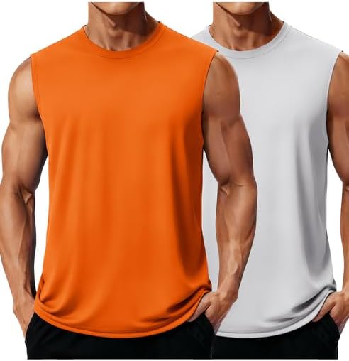- 2 Pack Men's UPF 80+ Tank Tops Quick Dry Workout Gym Sleeveless Muscle Shirts Cooling Summer Beach Swim Shirt
