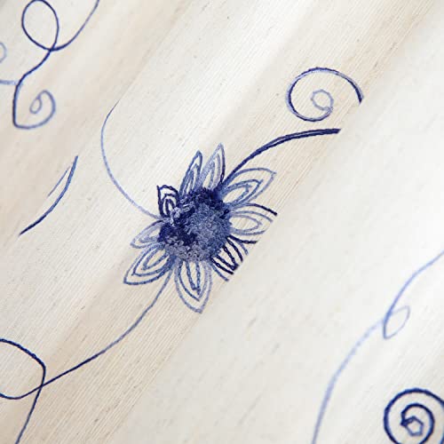 Image of VOGOL French Door Curtains, Rod Pocket Light Filtering Curtains for Doors with Glass Window, Blue Foral Embroidery Design for Kitchen Patio Doors, 25 x 72 Inches, 1 Panel