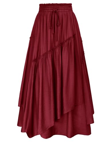 Scarlet Darkness Long Skirts for Women Renaissance Costume Pirate Maxi Skirt Plus Size with Pockets Wine M