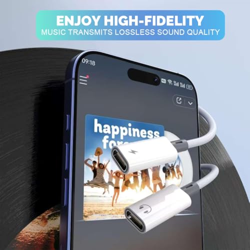 Image of Verilux 2 in 1 Type C to Type C Audio & Charging Connector, PD 60W USB C to C Cable Fast Charging with Simultaneous Wired Headphone Connection for iPhone 17 /16 /15, Galaxy S25 /S24, White