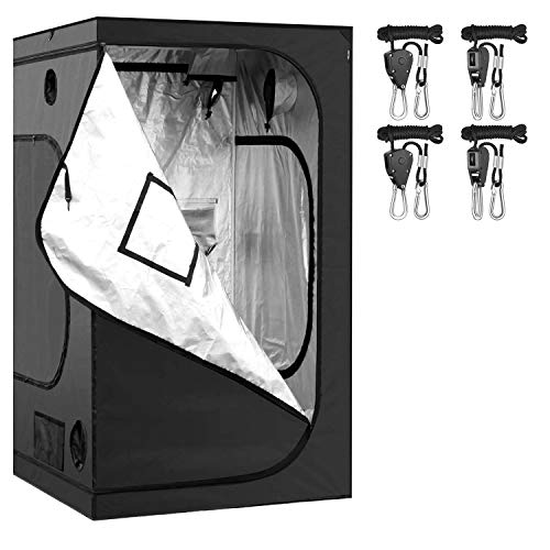 Ipower 48"X48"X78" Hydroponic Waterproof Grow Tent And 2-Pair 1/8 Inch 8-Feet Adjustable Rope Clip Hanger Combo, Black #TOP27