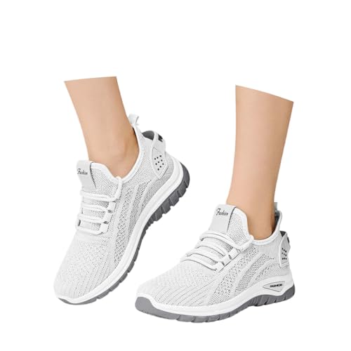 sneaker damen weiß stoff, Sportschuhe Damen Leichte Orthopädische Sneaker Rutschfest Sommer Laufschuhe Turnschuhe Breite Füße Hallensportschuhe Mesh Atmungsaktiv Freizeitschuhe Fitnessschuhe, Weiß, 39