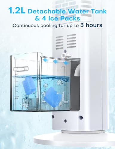 BALKO 3 IN 1 Evaporative Air Cooler, 35-INCH Swamp Cooler Air Conditioner Portable for Room w/2 Modes & 3 Speeds, Remote & 7H Timer, 60°Oscillation, Tower Evaporative Cooler for Indoor Bedroom Office - Thumbnail 7