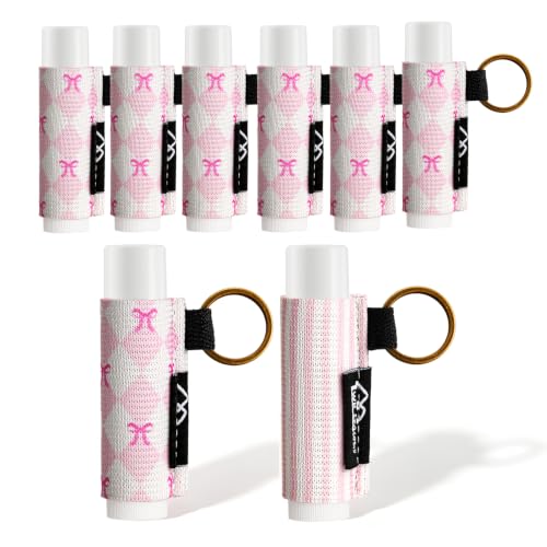 Image of WK IEASON 8PCS Lip Balm Holder Bulk made for Chapstick Holder Lip Gloss Sleeve -Elastic Sleeve for Fat and Slim Lip Balms&Gloss and Lip Sticker(1 Stripe /7 Bows)