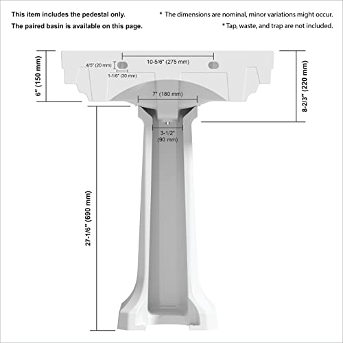 Amashen Full Pedestal Bathroom Sink Traditional, One Faucet Hole White Cloakroom Ceramic Wash Basin (Pedestal Ony) #TOP5