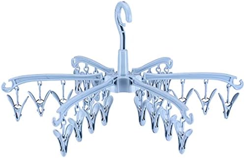 RICUSHN Sock Drying Rack 24 Clips Plastic Laundry Clothes Hanger Rotatable Hanger Sock Dryer Foldable Portable Clothes Drying Rack Folding Sock Hanger for Socks Underwear Baby Clothes(blue)