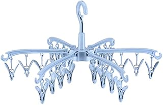 RICUSHN Sock Drying Rack 24 Clips Plastic Laundry Clothes Hanger Rotatable Hanger Sock Dryer Foldable Portable Clothes Drying Rack Folding Sock Hanger for Socks Underwear Baby Clothes(blue)