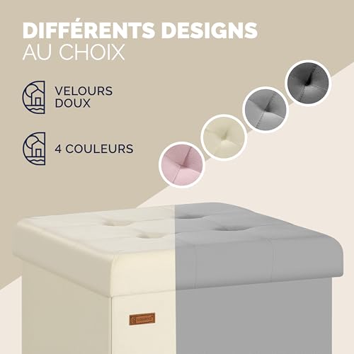Tabouret cube velours rangement 40L pliable CASARIA