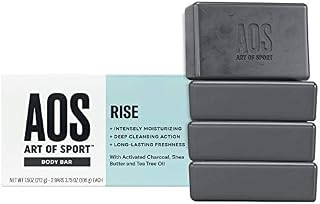 Art of Sport Body Bar Soap (4-Pack), Rise Scent, with Activated Charcoal, Tea