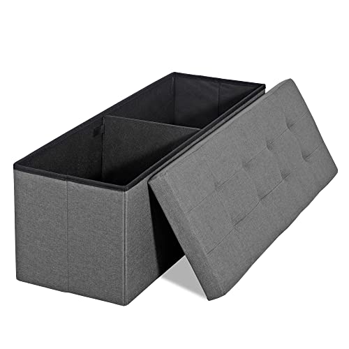 Super Deal 43 Inches Storage Ottoman Bench Folding Footstool With Divider Padded Seat Large Toy Storage Chest Long Box For Living Room Bedroom Entryway, 660 Lbs Capacity 15" X 43" X 15" Light Gray #TOP3