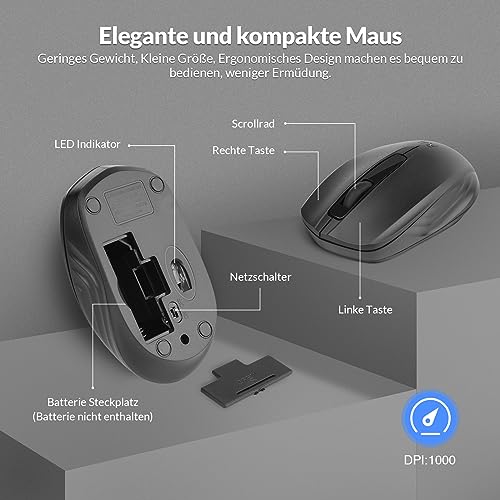Rii Tastatur Maus Set kabellos, Funktastatur mit Maus, Wireless Keyboard and Mouse, Für PC/Laptop/Windows/Smart TV… – Ansicht 5