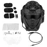 LZAQHMT Tactical Airsoft Helmet Protective Gear, Built-in Communication Earphones for Airsoft Paintball, Halloween, Cosplay Costume Party, CS(BK)