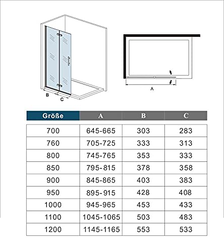 Aica Sanitaer Caja de Ducha Plegable de Vidrio Templado con Tratamiento Antical, 91x195 cm