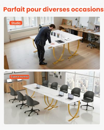 VEVOR Bureau de direction table d'ordinateur moderne 160 x 80 cm et or - vue 9