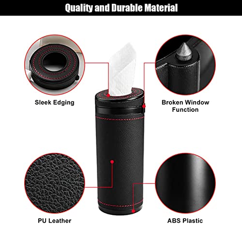 Image of STHIRA PU Leather Cylinder Tissue Box for Car, 2.75 Inch Cup Holder