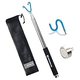 Moonlike Telescoping Pickup Grabber Tool Magnetic Pole with 2 Hook and a Magnet, 10 ft Telescopic Hook Pole Wire Reacher Tool Push Pull Rod, Disc Golf Retriever Pole, Disc Golf Accessories