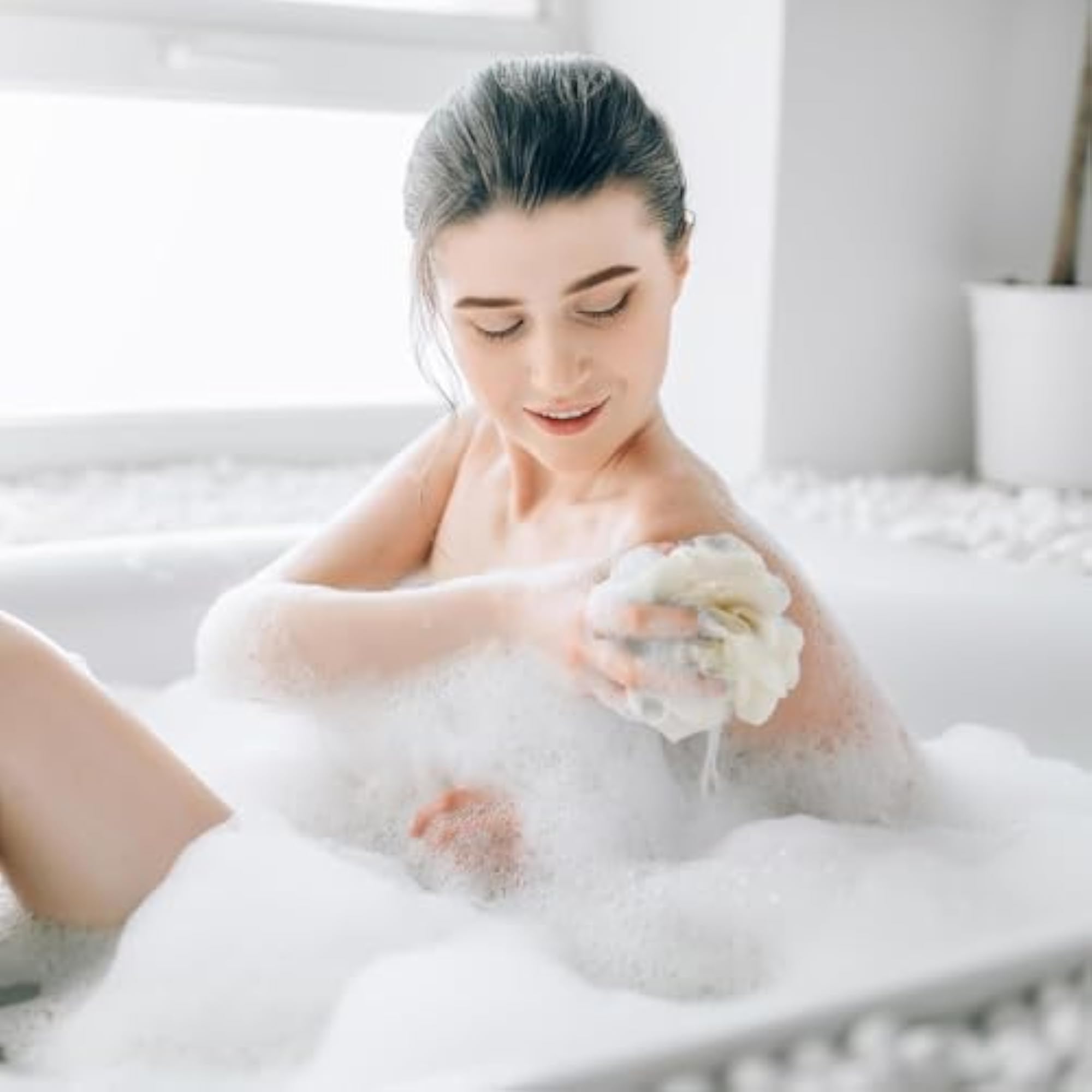 2-In-1 Loofahs Sponge Washcloth Combo, Gentle Shower Body Scrubber