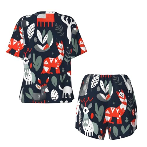 Pijama de manga corta para mujer que evita el calor con estampado de animales escandinavos 6