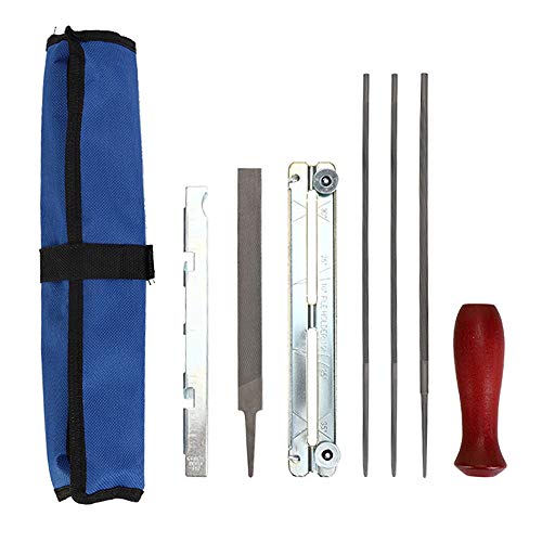Fesjoy Chainsaw Sharpening File, Chainsaw Sharpening File Kit Chain Sharpener for Chian Saw with Storage Bag Hardwood Handle