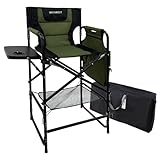 WKFAMOUT Tall Folding Directors Chair with Side Table 30.71' Seat Height Foldable Camping Chair Bar Stool for Makeup Artist Face Painting with Footrest and Storage Pocket Supports 350LBS